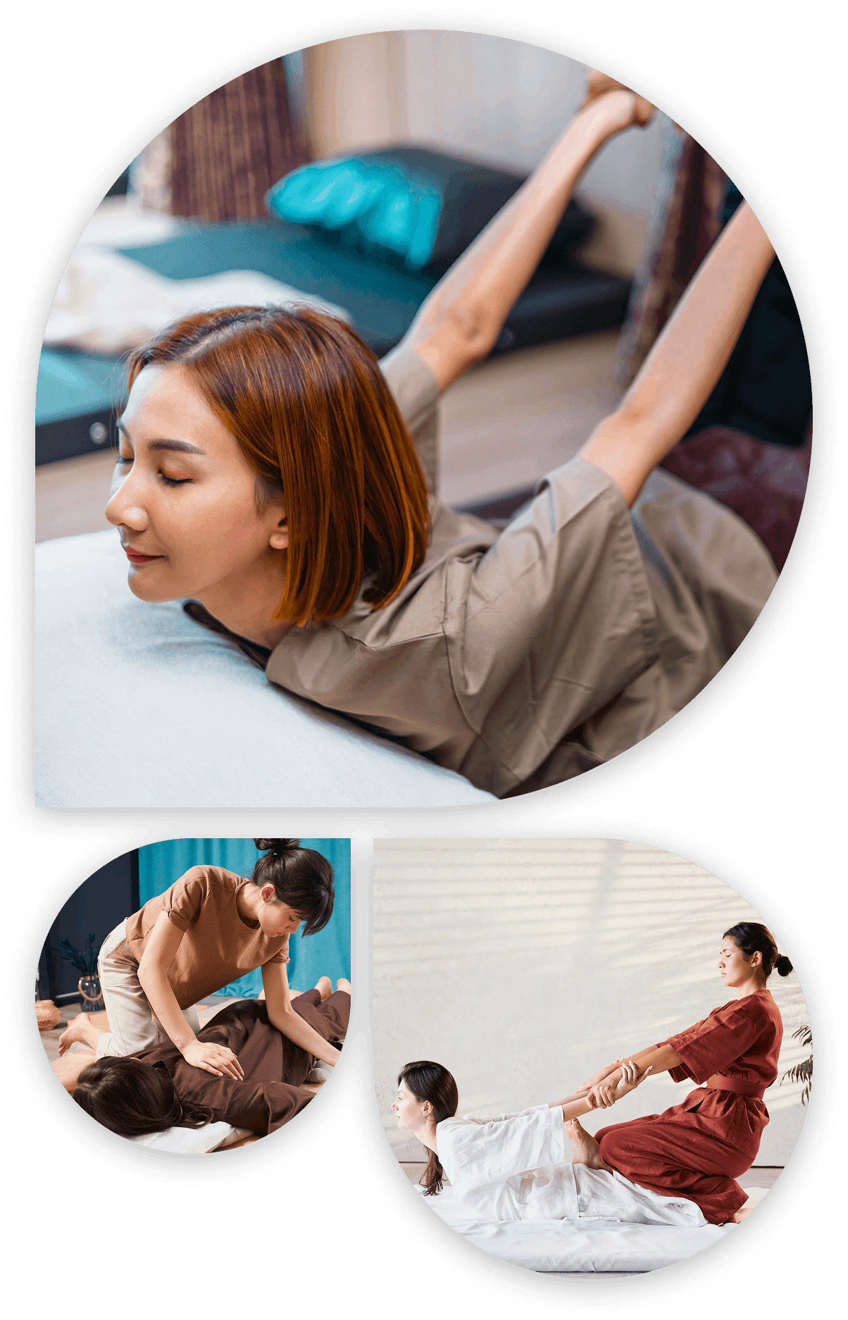 Group 1321316115 People receiving and giving Thai massage therapy.
