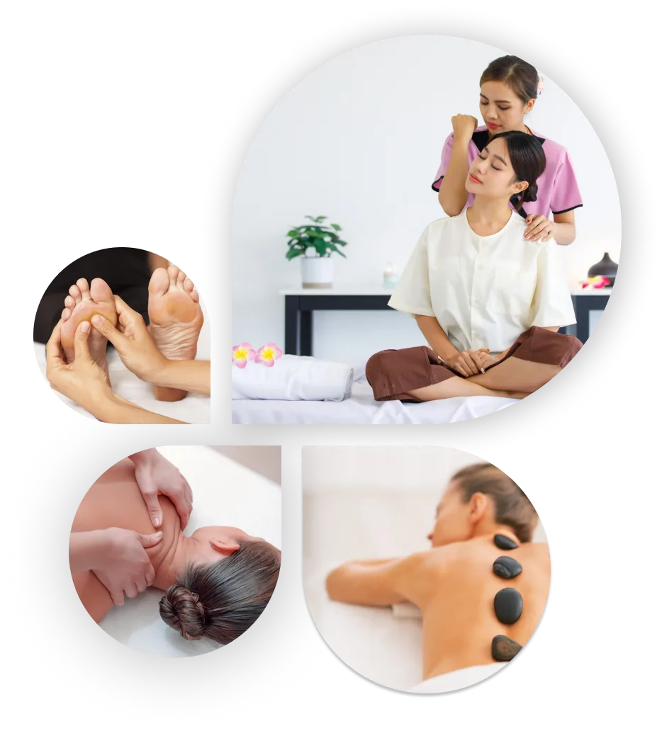 tmp050gscoe Collage of various massage therapy techniques.